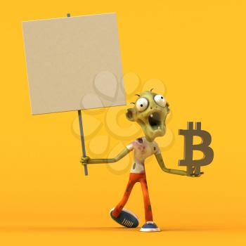 Zombie and bitcoin - 3D Illustration