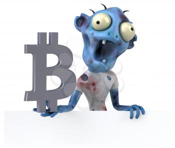 Zombie and bitcoin - 3D Illustration