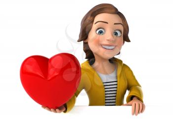 Fun 3D illustration of a cartoon teenage girl 