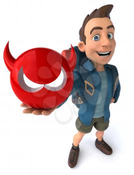 Fun illustration of a 3D cartoon backpacker