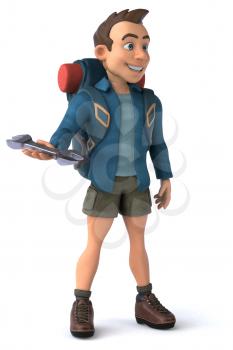 Fun illustration of a 3D cartoon backpacker