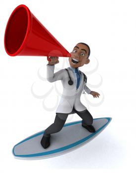 Fun 3D cartoon doctor surfing