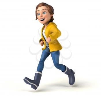 Fun 3D Illustration of a cartoon teenage girl with rain gear