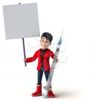 Fun 3D cartoon teenage boy with a syringe