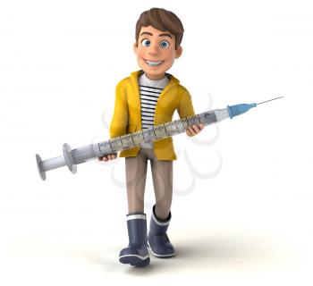 Fun 3D Illustration of a cartoon kid with rain gear