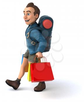 Fun illustration of a 3D cartoon backpacker