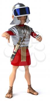 Fun 3D Illustration of a roman soldier with a VR Helmet