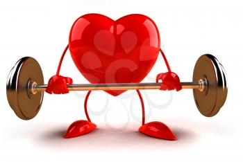 Royalty Free 3d Clipart Image of a Heart Lifting a Barbell