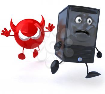 Royalty Free 3d Clipart Image of a Computer Being Chased by a Devil Virus