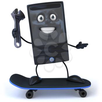 Royalty Free 3d Clipart Image of a Computer Riding a Skateboard Holding a Wrench