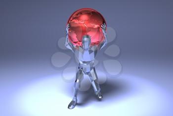 Royalty Free 3d Clipart Image of a Man Carrying a Red Globe on His Back