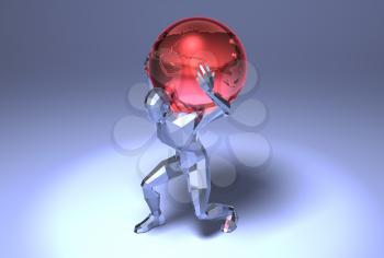 Royalty Free 3d Clipart Image of a Man Carrying a Red Globe on His Back