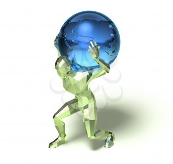 Royalty Free 3d Clipart Image of a Man Carrying a Blue Globe on His Back