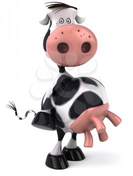 Royalty Free Clipart Image of a Holstein Cow Standing on Two Legs