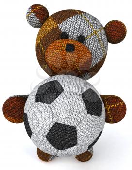 Royalty Free 3d Clipart Image of a Teddy Bear Holding a Soccer Ball