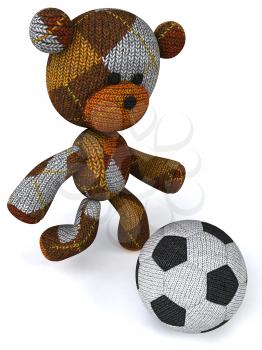 Royalty Free 3d Clipart Image of a Teddy Bear Holding a Soccer Ball