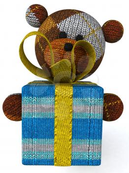 Royalty Free 3d Clipart Image of a Teddy Bear Holding a Gift