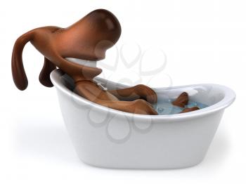 Royalty Free Clipart Image of a Dog Taking a Bath