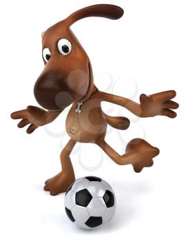 Royalty Free 3d Clipart Image of a Dog Kicking a Soccer Ball