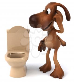 Royalty Free 3d Clipart Image of a Dog Looking at a Toilet