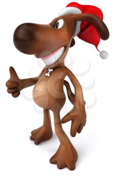 Royalty Free 3d Clipart Image of a Dog Wearing a Santa Hat and Giving a Thumbs Up Sign