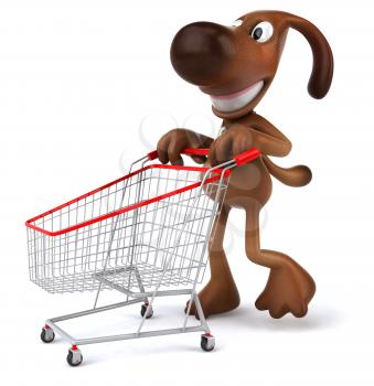 Royalty Free 3d Clipart Image of a Dog Pushing a Shopping Cart