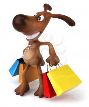 Royalty Free 3d Clipart Image of a Dog Carrying Colorful Shopping Bags