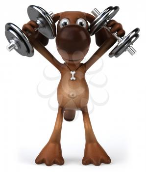 Royalty Free Clipart Image of a Dog Lifting Weights