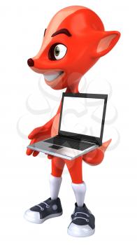 Royalty Free 3d Clipart Image of a Fox Holding a Laptop Computer