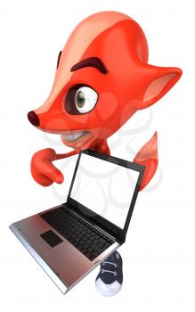 Royalty Free 3d Clipart Image of a Fox Holding a Laptop Computer