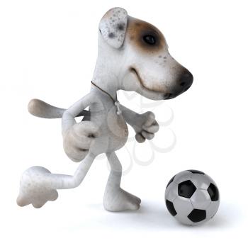 Royalty Free 3d Clipart Image of a Jack Russell Terrier Dog Kicking a Soccer Ball