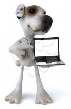 Royalty Free 3d Clipart Image of a Jack Russell Terrier Dog Holding a Laptop Computer