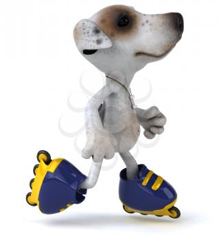 Royalty Free Clipart Image of a Jack Russell on Rollerblades