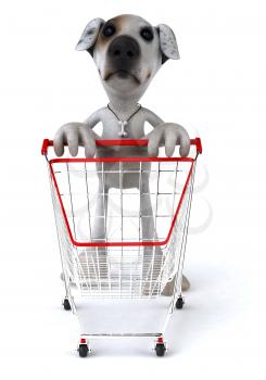 Royalty Free 3d Clipart Image of a Jack Russell Terrier Dog Pushing a Shopping Cart