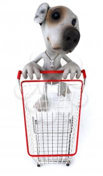 Royalty Free 3d Clipart Image of a Jack Russell Terrier Dog Pushing a Shopping Cart