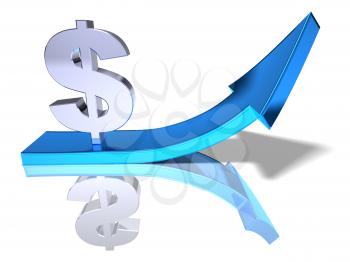 Royalty Free 3d Clipart Image of a Dollar Sign With an Arrow Pointing Upwards