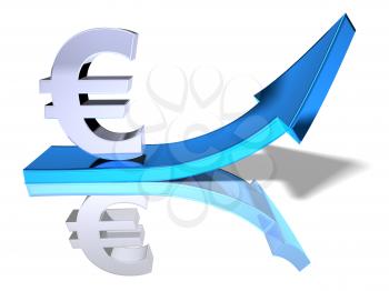 Royalty Free 3d Clipart Image of a Euro Sign with an Arrow Pointing Upwards