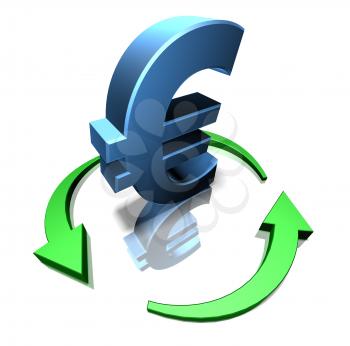 Royalty Free 3d Clipart Image of a Euro Sign Surrounded by Green Arrows