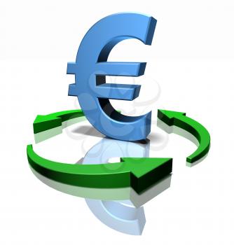 Royalty Free 3d Clipart Image of a Euro Sign Surrounded by Green Arrows