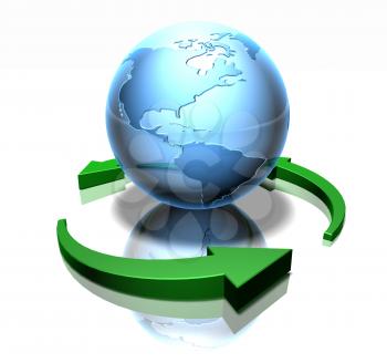 Royalty Free 3d Clipart Image of a Globe Surrounded by Green Arrows