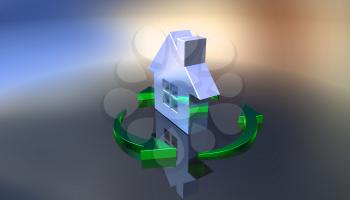 Royalty Free 3d Clipart Image of a House Surrounded by Green Arrows