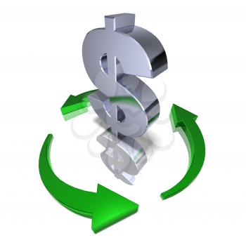 Royalty Free 3d Clipart Image of a Dollar Sign Surrounded by Green Arrows