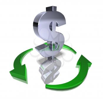 Royalty Free 3d Clipart Image of a Dollar Sign Surrounded by Green Arrows