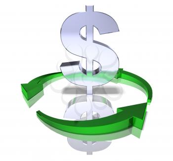 Royalty Free 3d Clipart Image of a Dollar Sign Surrounded by Green Arrows