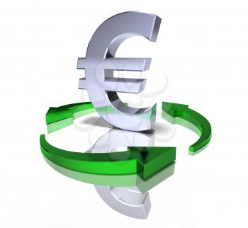 Royalty Free 3d Clipart Image of a Euro Sign Surrounded by Green Arrows