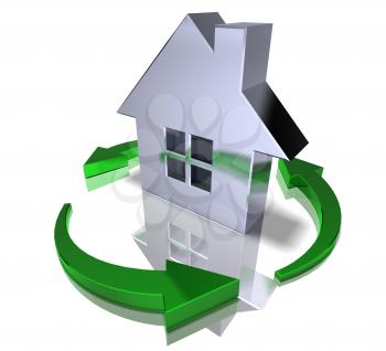 Royalty Free 3d Clipart Image of a House Surrounded by Green Arrows