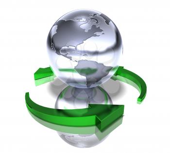 Royalty Free 3d Clipart Image of a Globe Surrounded by Green Arrows