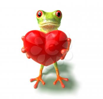 Royalty Free 3d Clipart Image of a Frog Holding a Heart