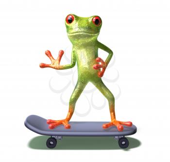 Royalty Free 3d Clipart Image of a Frog Riding a Skateboard