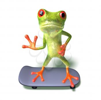 Royalty Free 3d Clipart Image of a Frog Riding a Skateboard